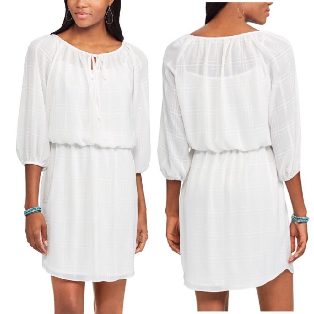 CHAPS White Crepe Textured Short Blouson Dress